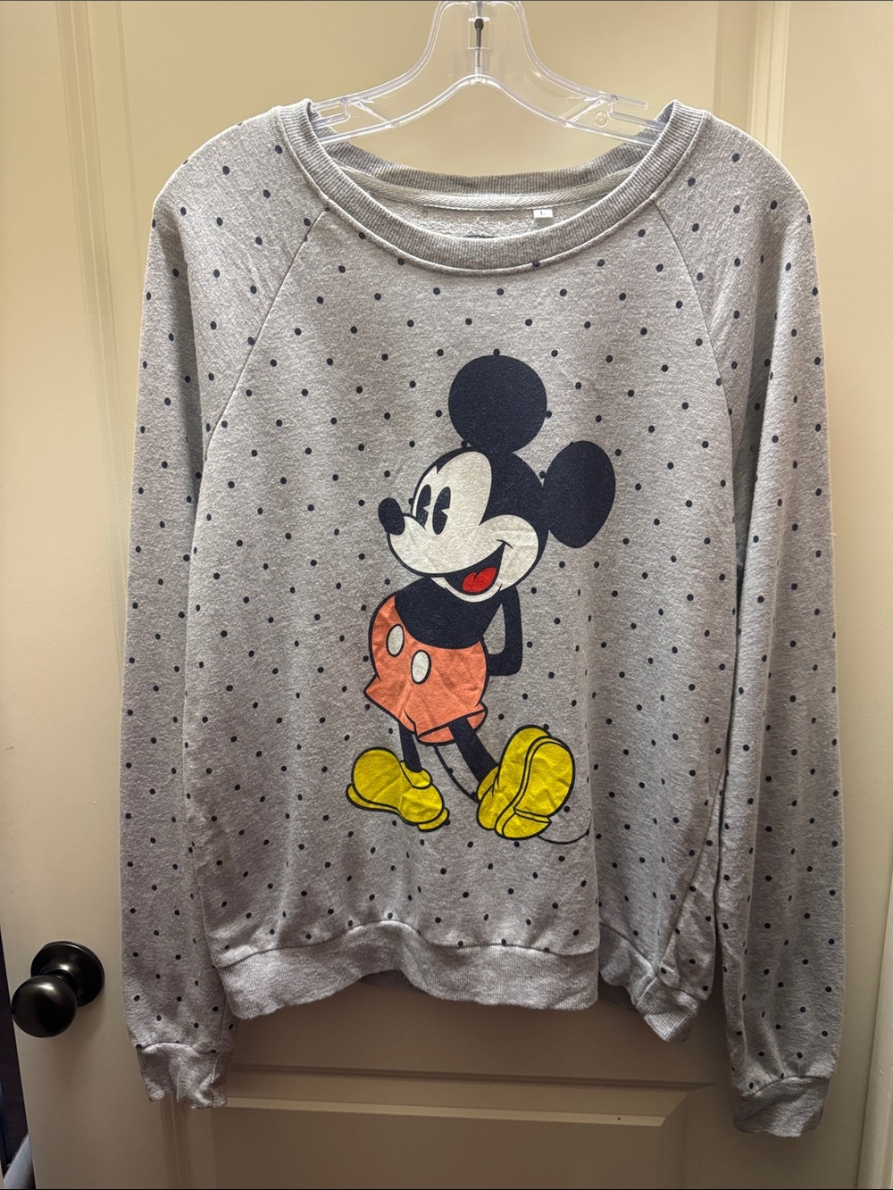 Disney Gray Polka Dot Mickey Mouse Crewneck Sweatshirt with Yellow Shoes